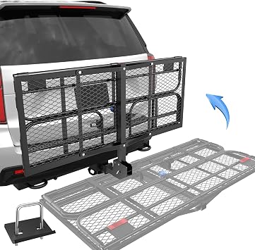 KUIPERAUTO 500 Lbs Folding Rack Hitch Mount Cargo Carrier, 2" Hitch Receiver, 60" x 24" x 14" Size,Bolt Lock Luggage Basket Heavy Duty Hitch Rear Trailer Cargo Rack Compatible for SUV Truck Pickup