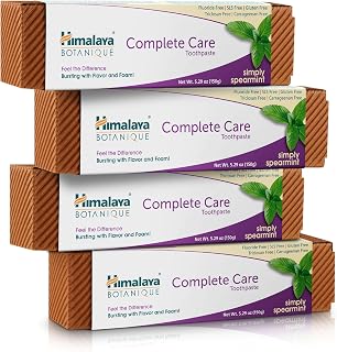 Himalaya Botanique Complete Care Simply Spearmint Toothpaste, Fluoride-Free Plaque Reducer, 5.29oz 4-Pack for Brighter Teeth & Fresh Breath