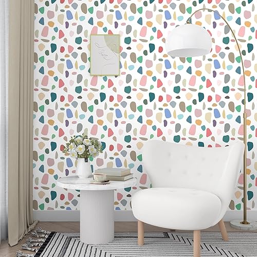 Miniatura 7 de Colorido patrón de terrazo para pared, diseño de piedras irregulares, lunares, geométricos, bohemio, abstracto, extraíble, despegar y pegar, papel