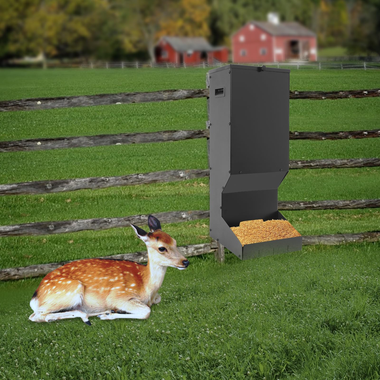 Hanging Deer Feeder Box, 11 Gallons Capacity Deer Feeder Box, Automatic De-er Feeding Dispensers, for De-er and Wildlife, Black