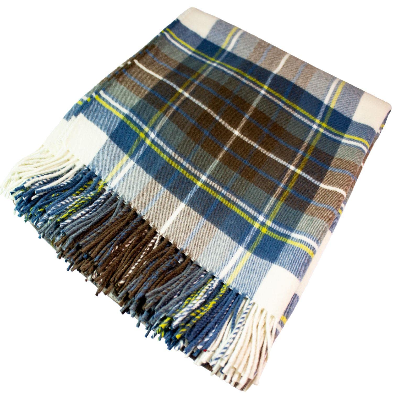 Couverture d'exception en laine d'agneau et tartan Stewart Muted Blue