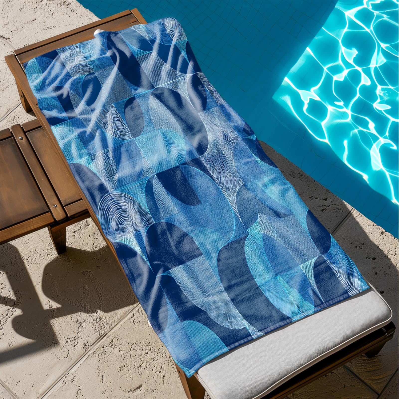Drap de Plage XXL 200X200 Abstract Bleu Profond Serviettes de Plage en Microfibre,Serviette Piscine Extra Large sans Sable pour Adultes Séchage Rapide