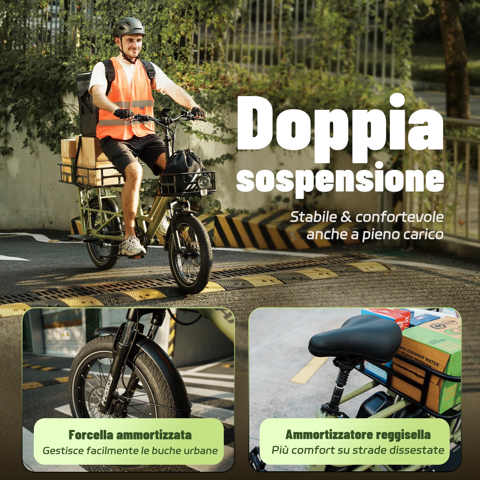 Fafrees FF20 CUV Bici Elettrica Cargo con Sensore di Coppia, Doppia Batteria 48V24Ah, Autonomia Fino a 140km, E-Bike Familiare con Cesto Posteriore Carico 200kg, Freni Idraulici, 20x3.0 Fat Tire