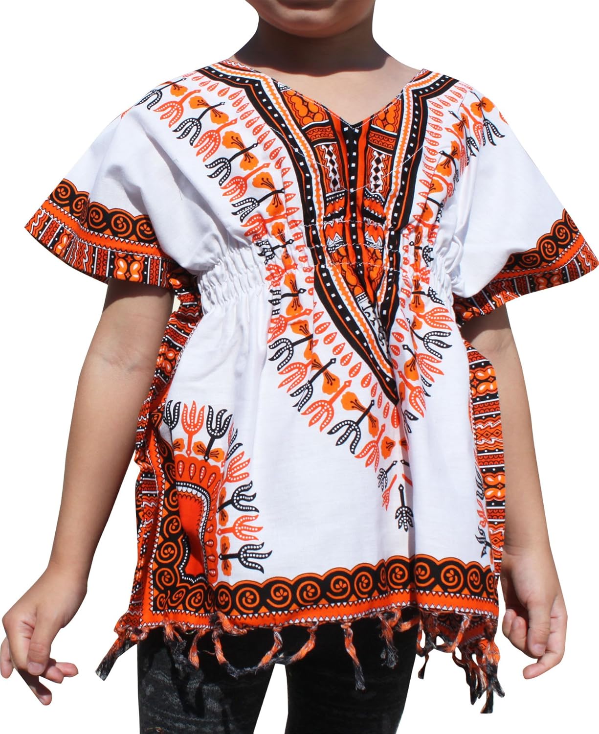 RaanPahMuang Childrens African Dashiki Cotton V-Neck Collar Tassel White Shirt