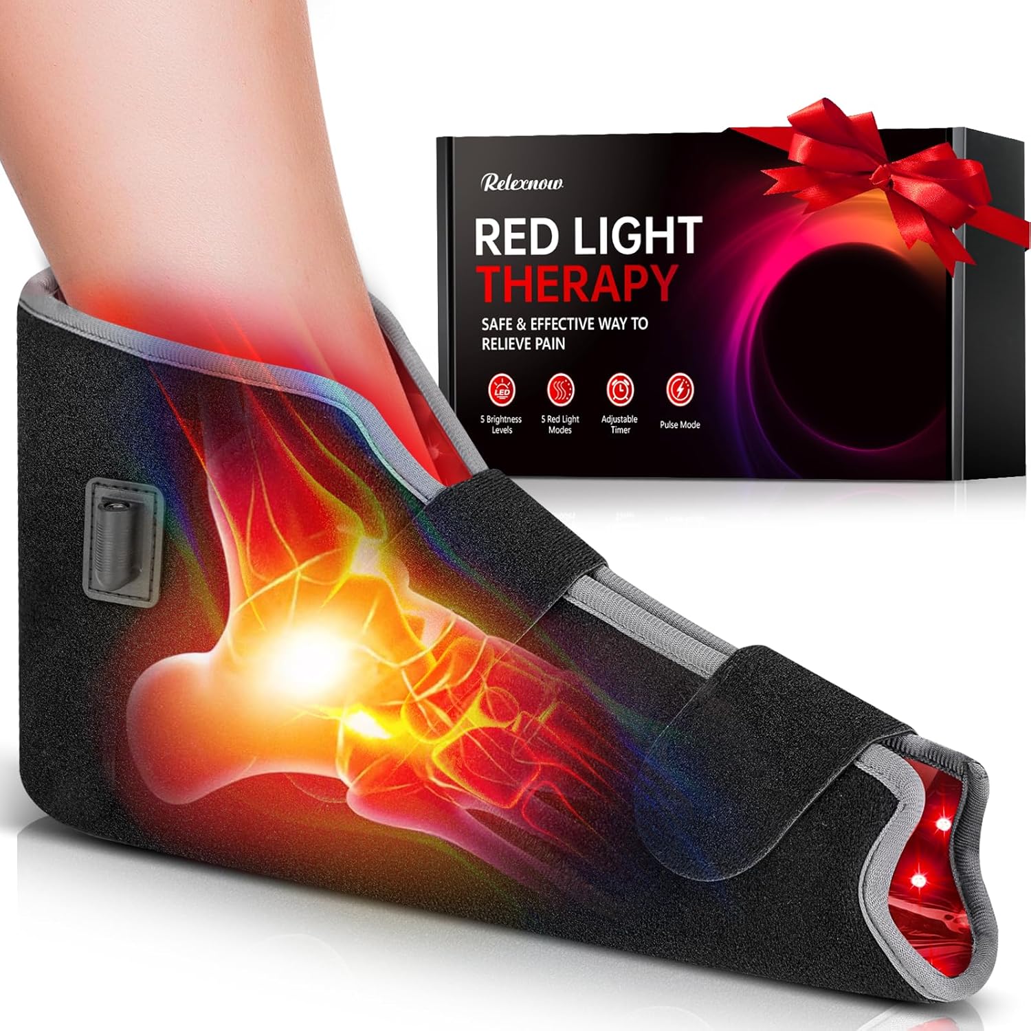 RELEXNOW Red Light Therapy for Foot Near Infrared Light Therapy Foot Shoe with Timer 3-in-1 Chips 99 Red