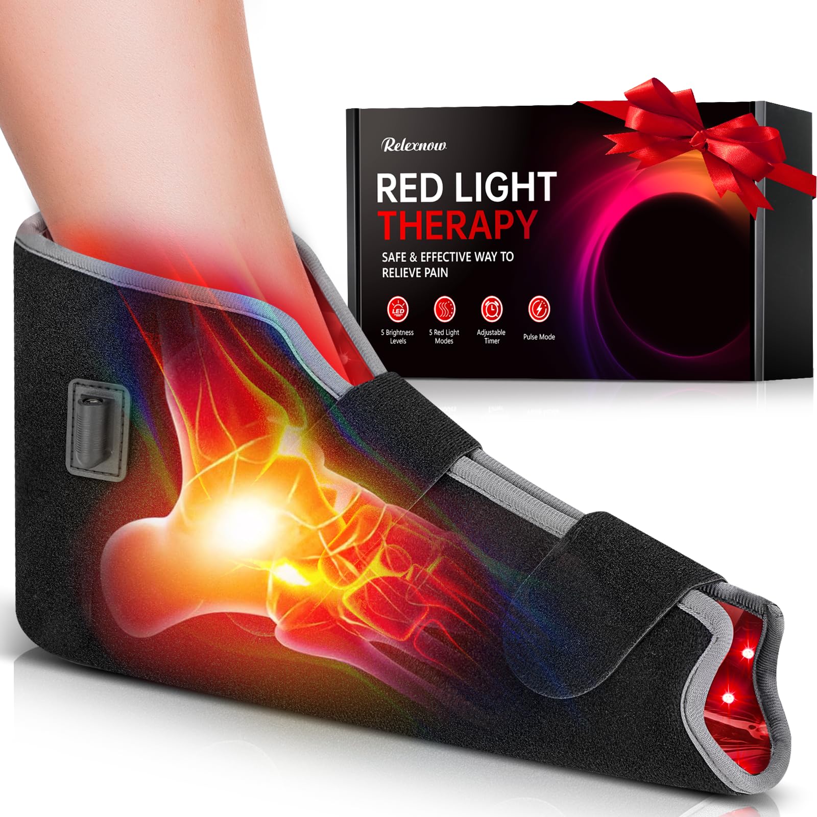 RELEXNOW Red Light Therapy for Feet, Near Infrared Light Therapy Shoe with Timer, 3-in-1 Chips & 99 Red Light Feet Therapy Wrap for Foot Ankle Heel Joint Comfort