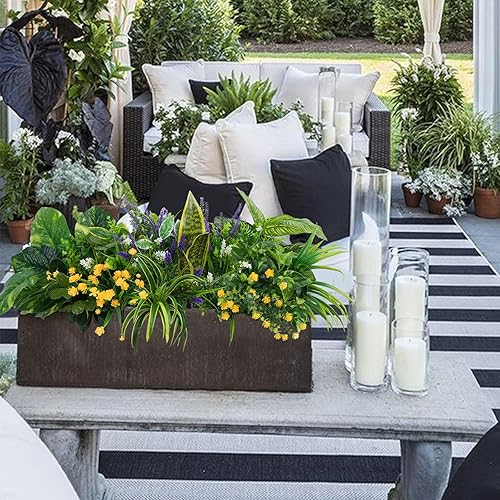 Miniatura 2 de Lacinda 19 paquetes de plantas falsas para exteriores, arbustos falsos resistentes a los rayos UV, flores artificiales de lavanda, tallos verdes,