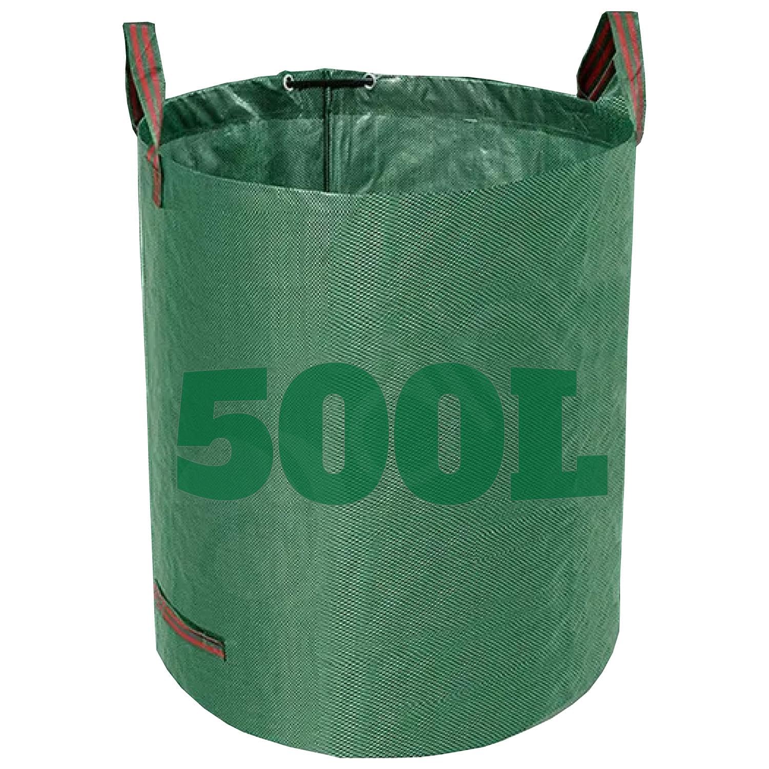 Dihl Green Litre Heavy Duty Garden Waste Bags, Reusable Rubbish Sacks With Upper And Side Handles, Woven Polypropylene. For Waste, Grass, Leaves And More (Pack Of 1, 500, Litres)