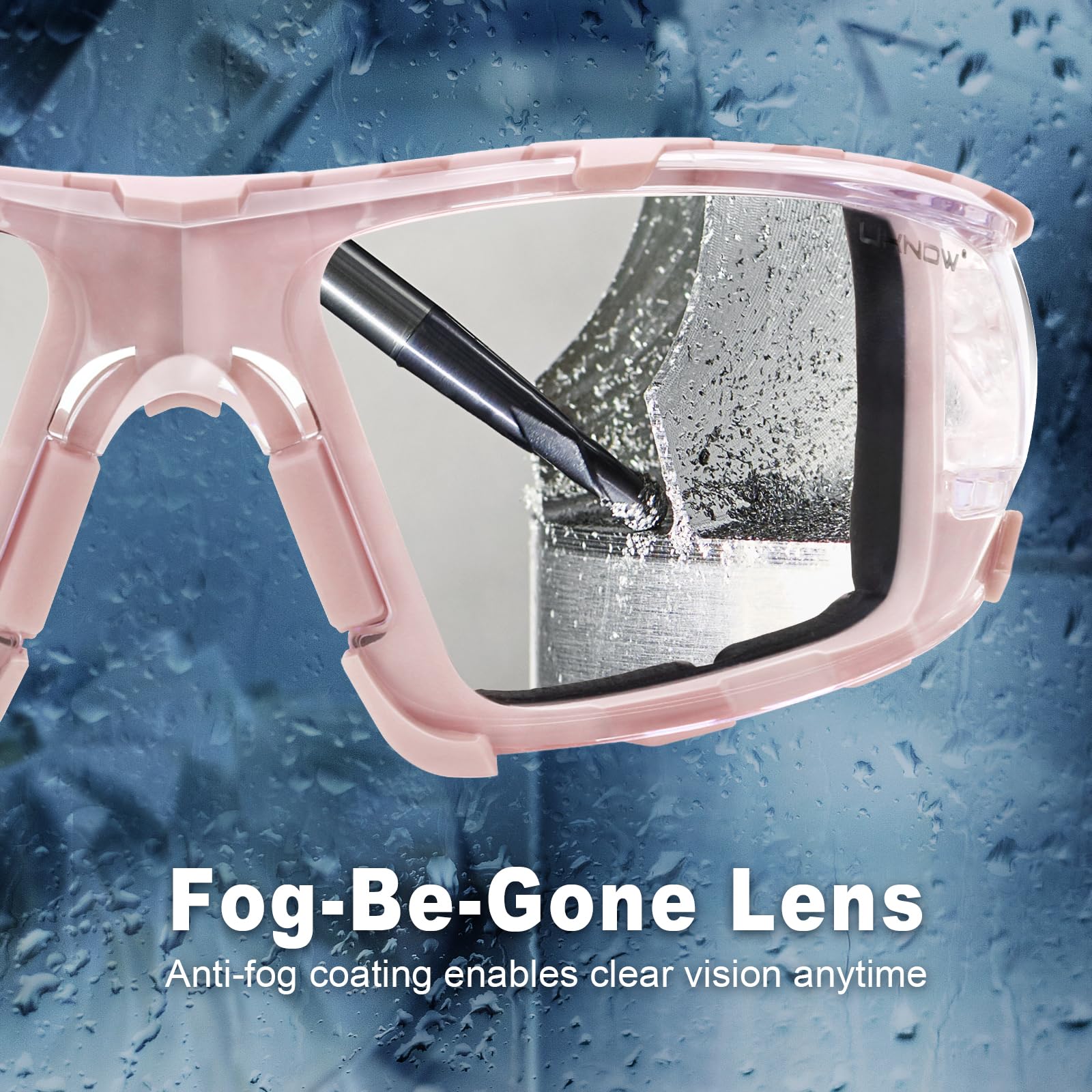 UKNOW Lunettes de sécurité – Verres enveloppants anti-buée – Joint en mousse amovible – Lunettes de protection ANSI Z87.1 – Résistant aux chocs