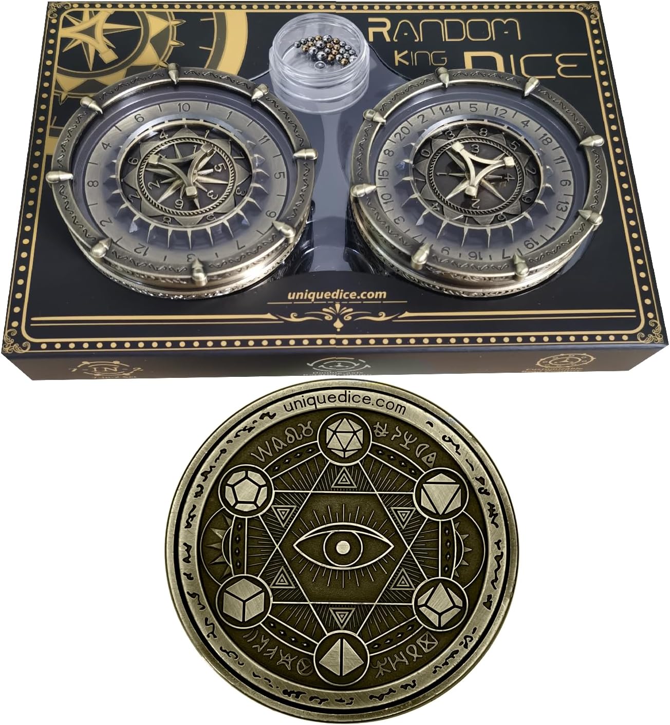 SignalPlus 7-in-2 Random King Metal DND dice Spinner for Board Games, Maggie d&d dice Set D20 D12 D10 D% D8 D6 D4, Support 30+ Gameplay Options