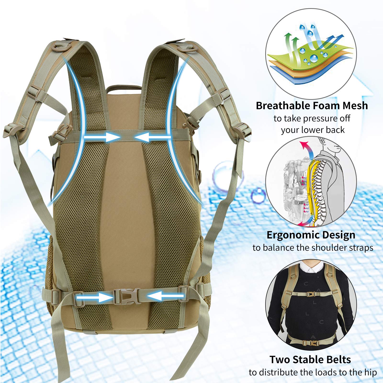 Jueachy Military Tactical Backpack 30L Army Assult Camouflage Hunting Rucksack Molle 3 Day Large Rucking Backpack for Outdoor Sports Trekking Hiking Travel Camping - Image 3