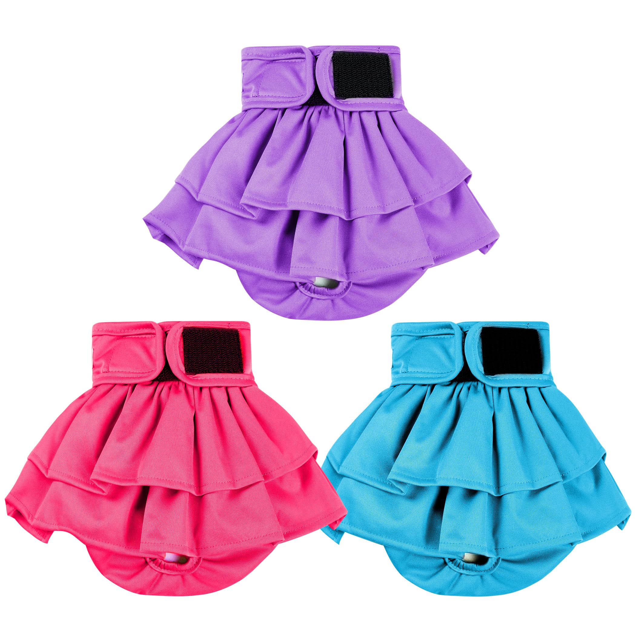 wegreeco Dog Diapers Female (3 Pack), Highly Absorbent Puppy Doggie Dog Diapers for Female Dogs Period, Washable Doggy in Heat, Small Medium Large Size (Purple, Blue, Red, Small)