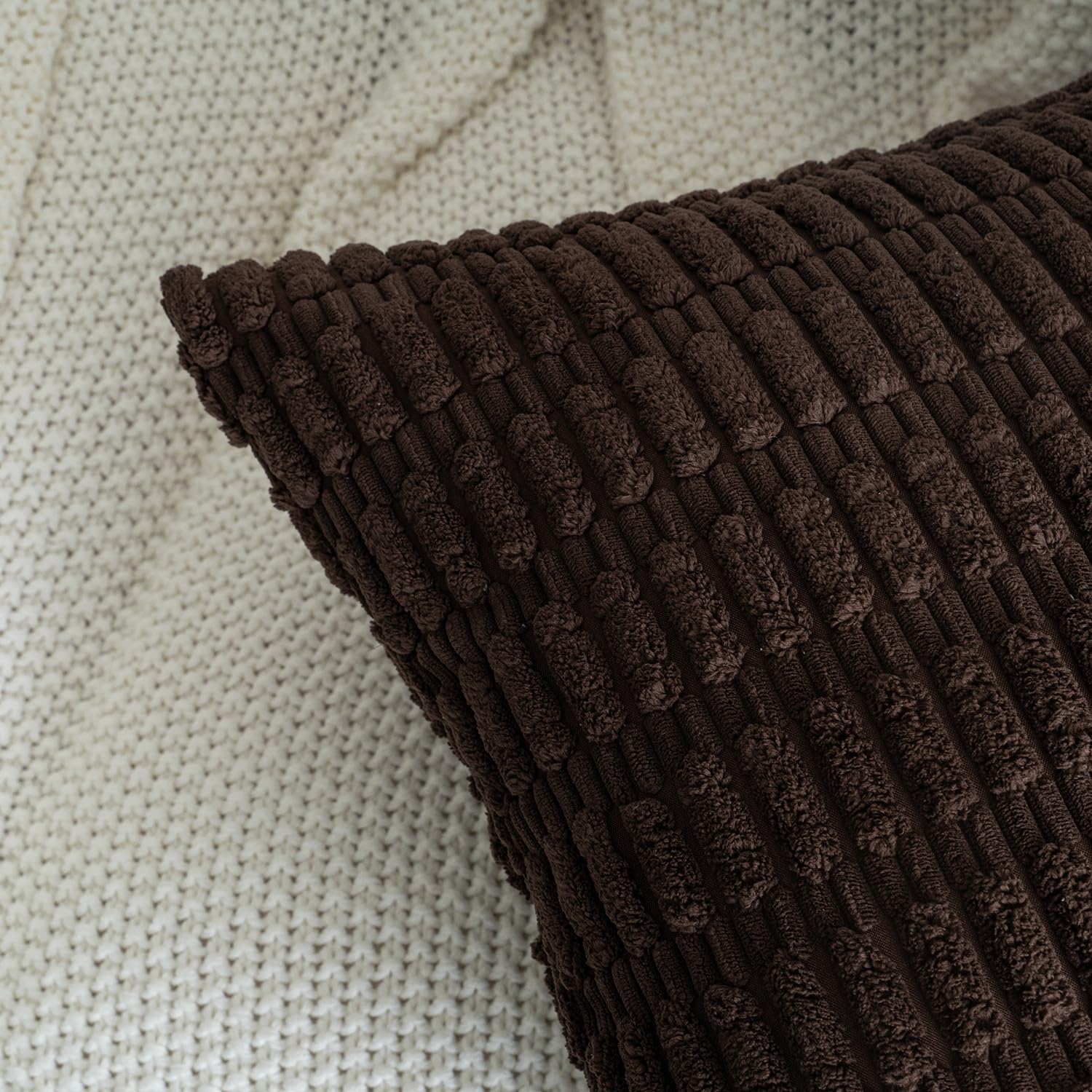Pack of 2 Corduroy Decorative Throw Pillow Covers 20x20 Inch Soft Boho Striped Pillow Covers Modern Farmhouse Home Decor for Sofa Living Room Couch Bed Dark Brown - Image 5
