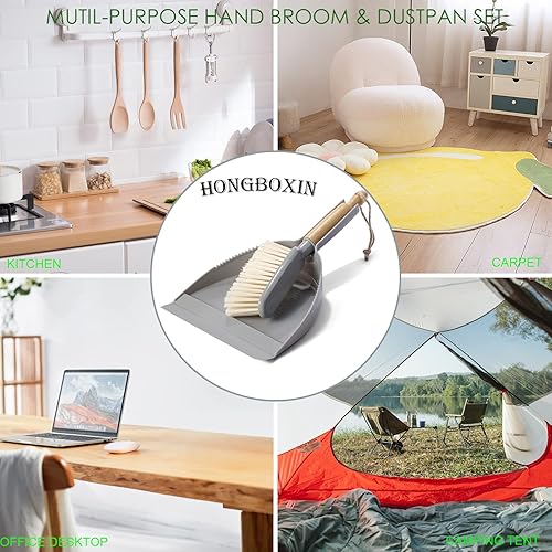 Miniatura 7 de HONGBOXIN Juego de recogedor y cepillo pequeño, mini escoba y recogedor, recogedor para mascotas, escoba de mano y bandeja para el polvo, para el