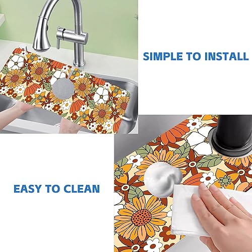 Miniatura 5 de Tapete protector contra salpicaduras para fregadero de cocina retro naranja de los años 70, tapete absorbente de secado rápido, tapete de drenaje