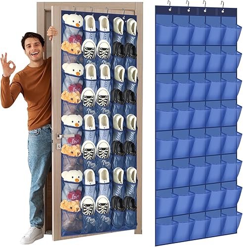 Miniatura 15 de Windyun Organizador de zapatos para colocar sobre la puerta, 40 bolsillos grandes de malla transpirable, para colgar zapatos para armario, soporte