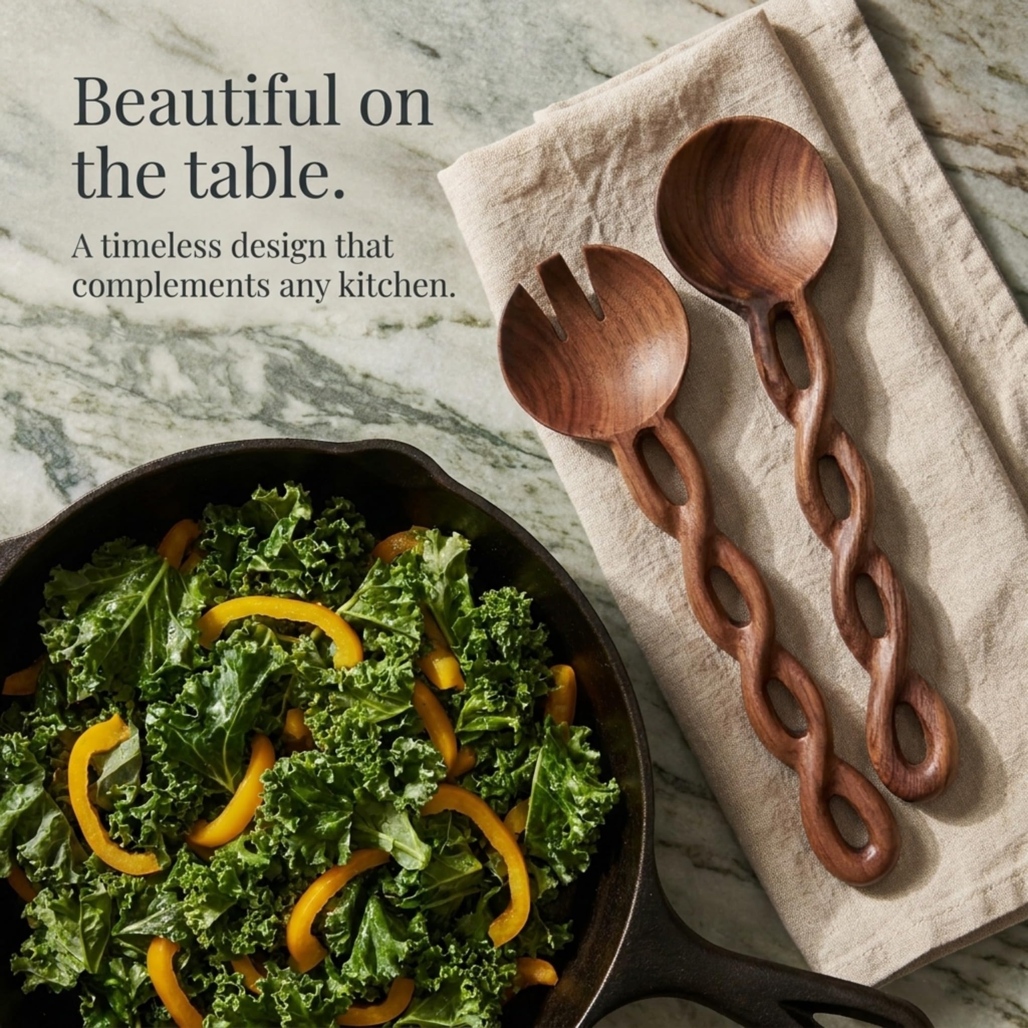 Salt & York Walnut Salad Tongs - Rustic Serving Utensils -2 Salt & York Walnut Salad Tongs - Rustic Serving Utensils -2