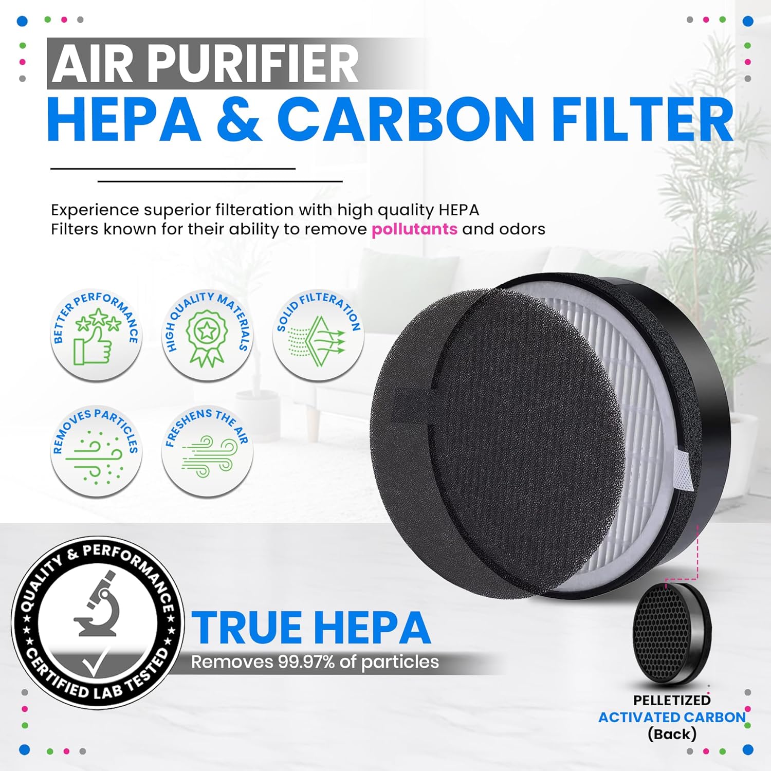 Bagean LV-H132 Replacement Filter for Levoit Air Purifier Compatible with Levoit Replacement Filter - Certified H13 True HEPA with Activated Carbon Filters 99.97% of Particles and Purifies Air (4-Pk)