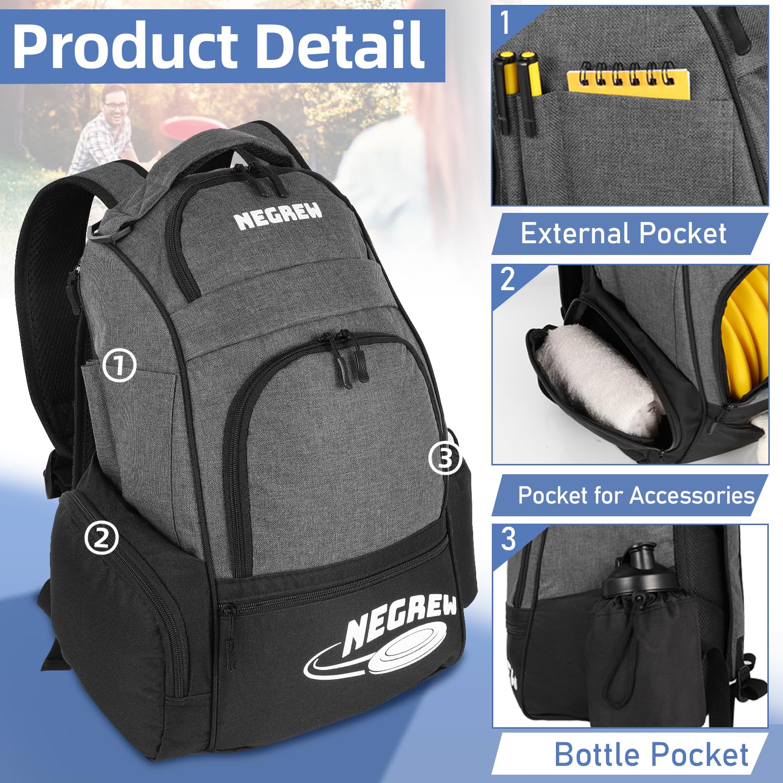 Discgolftasche für 25+ Scheiben, große Kapazität Golftaschen mit mehreren Taschen, robuster Discgolf-Rucksack, tolles Geschenk oder Discgolf-Zubehör für Herren