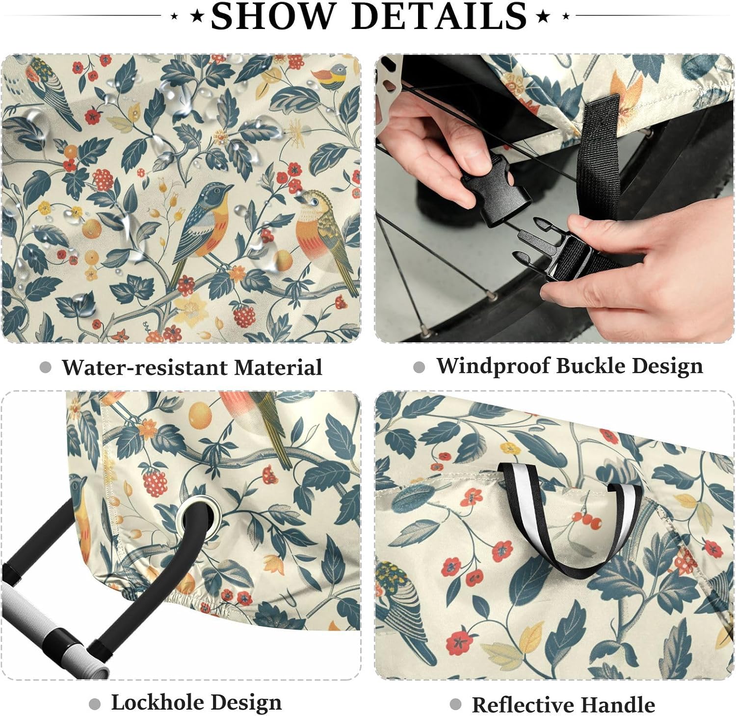 ALAZA Vintage Birds Leaves Bike Cover Waterproof Outdoor Ebike Bicycle Covers Tarp Protection for 1/2 Bikes, Sun UV Dust Wind Proof