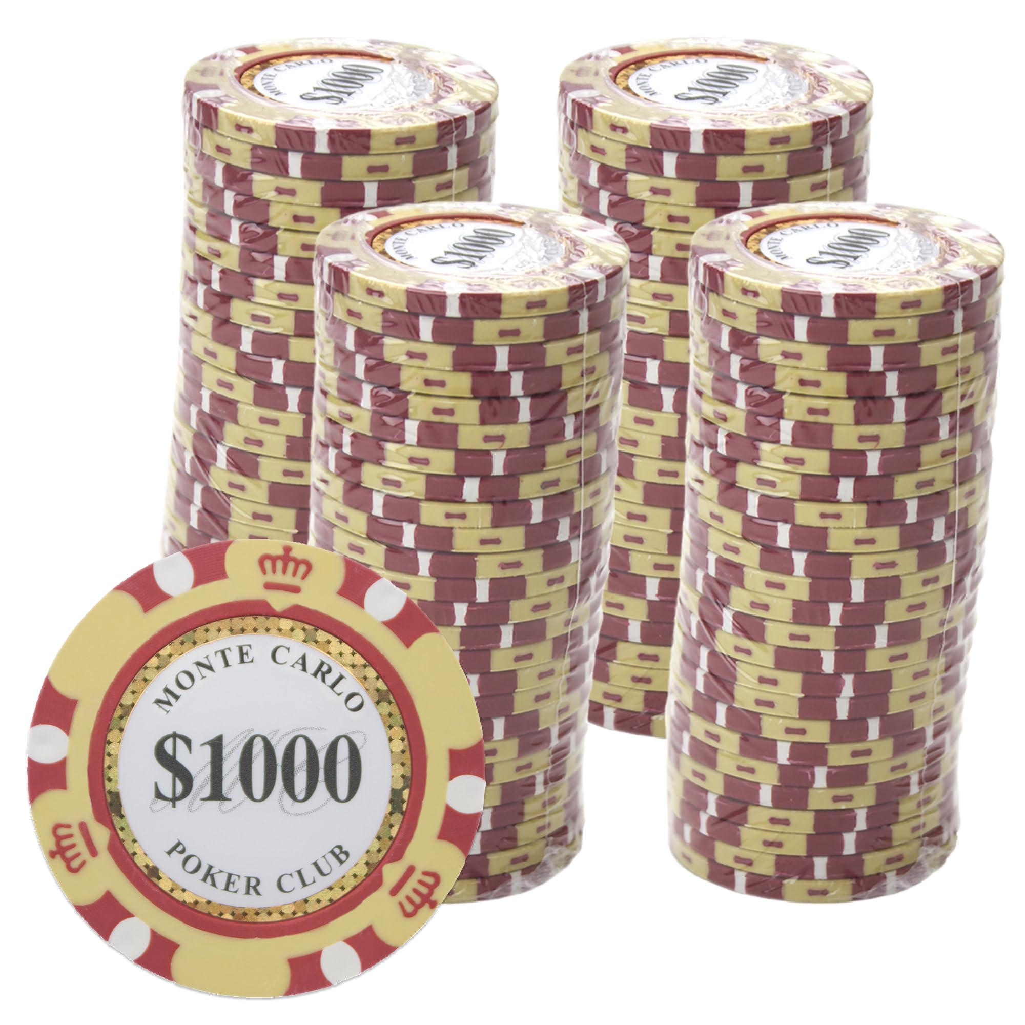 Monte Carlo 14-gram Poker Chips (100-pack) - Premium Heavyweight Clay Composite ($1,000 Yellow)