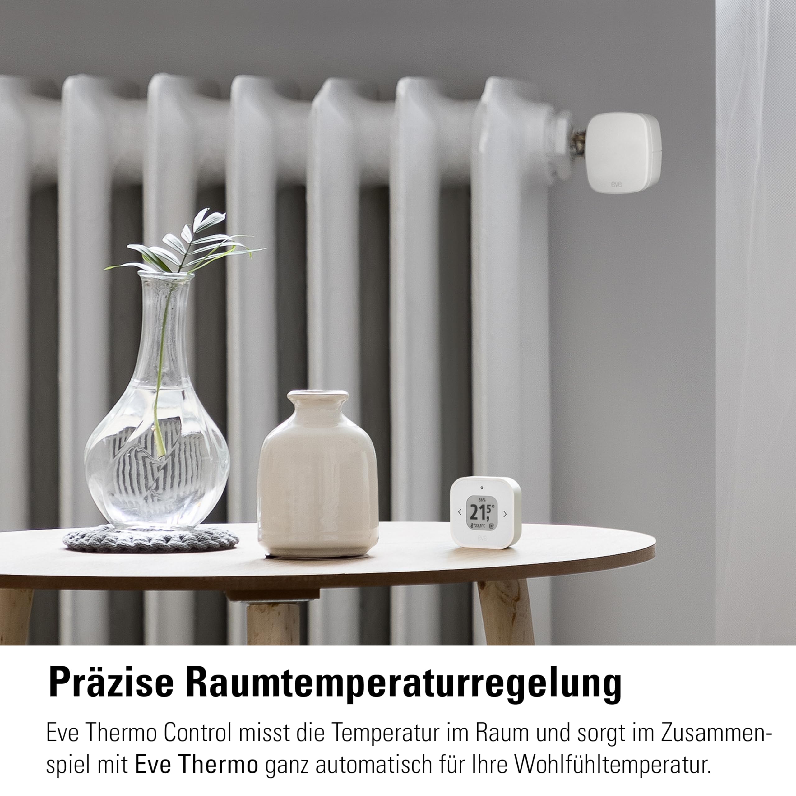 Eve Thermo Control (Matter) – Temperatursensor und -regler für Eve Thermo Thread, für Apple Home, benötigt Apple TV 4K (2. Gen./3. Gen. 128 GB), HomePod (2. Gen.) oder HomePod Mini