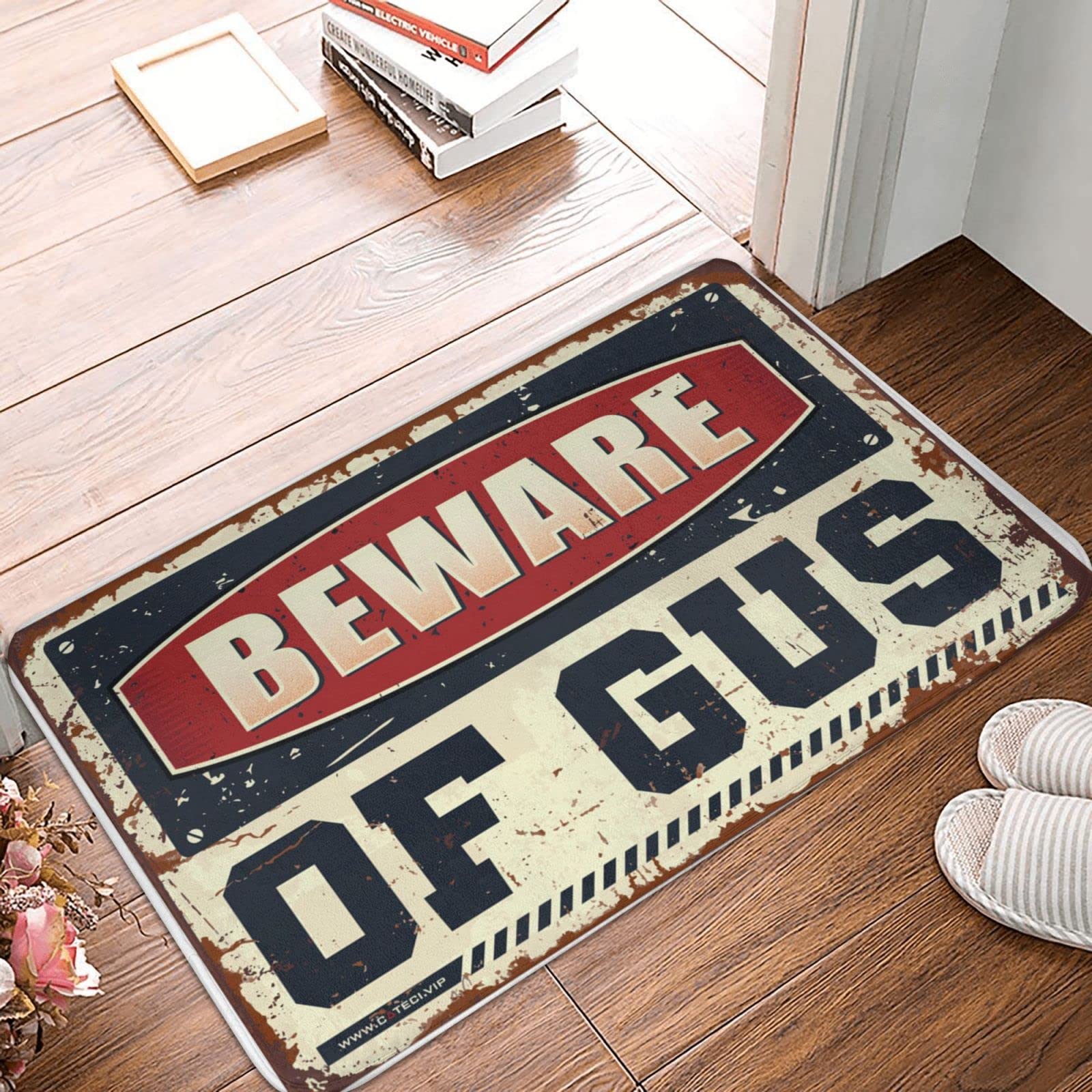Jesienny dywanik pod drzwi 'Beware of Gus' wycieraczka wycieraczka zabawna na zewnątrz dekoracje plażowe do domu (65 x 90 cm)