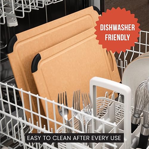 Miniatura 6 de Chef Pomodoro Tabla de cortar de madera para cocina, apta para lavavajillas, doble cara con ranura para jugos, superficie antideslizante no porosa