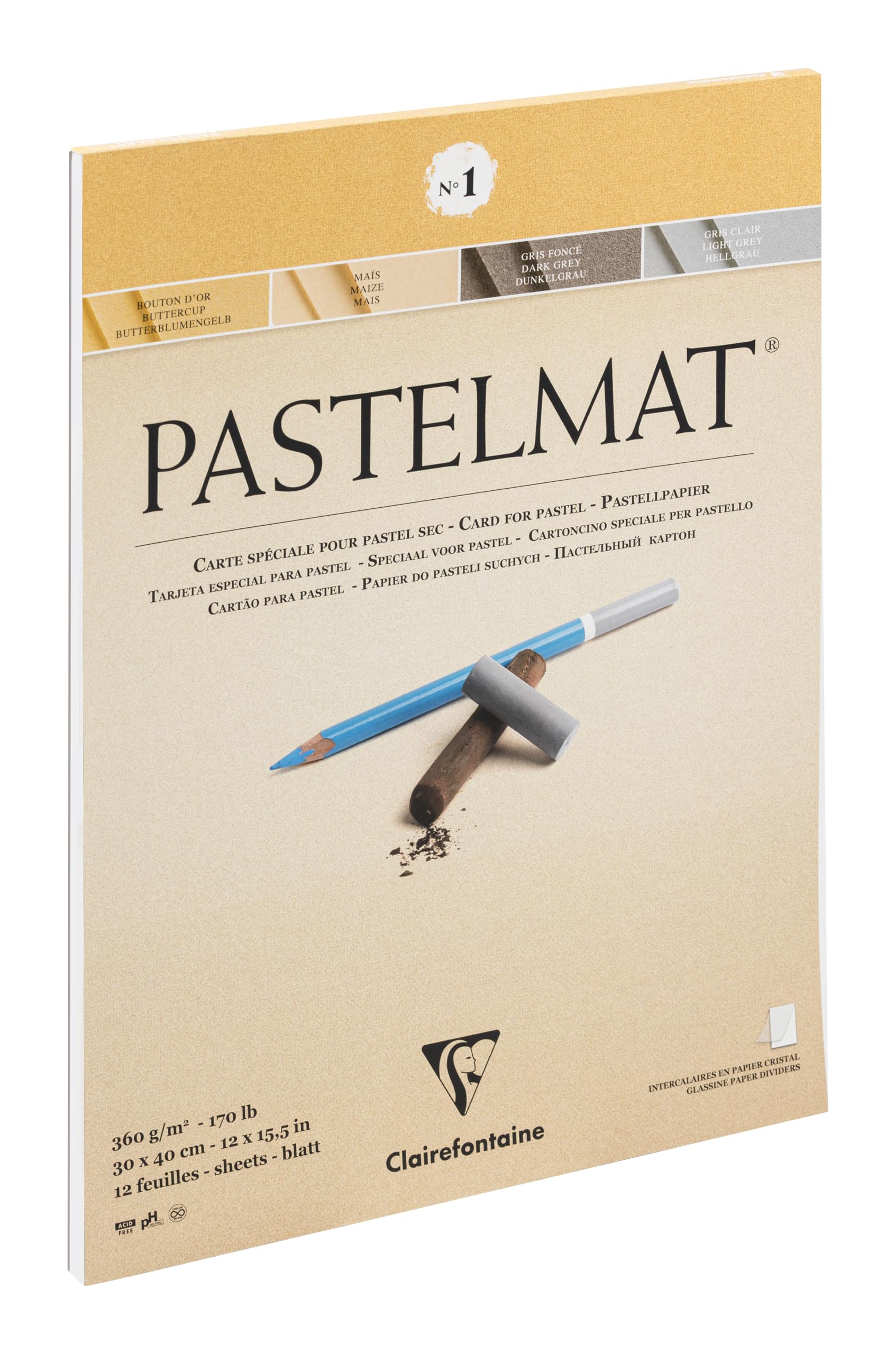Clairefontaine Pastelmad Pad No.1 300x400mm 360gsm 12 Sheets 4 Colour