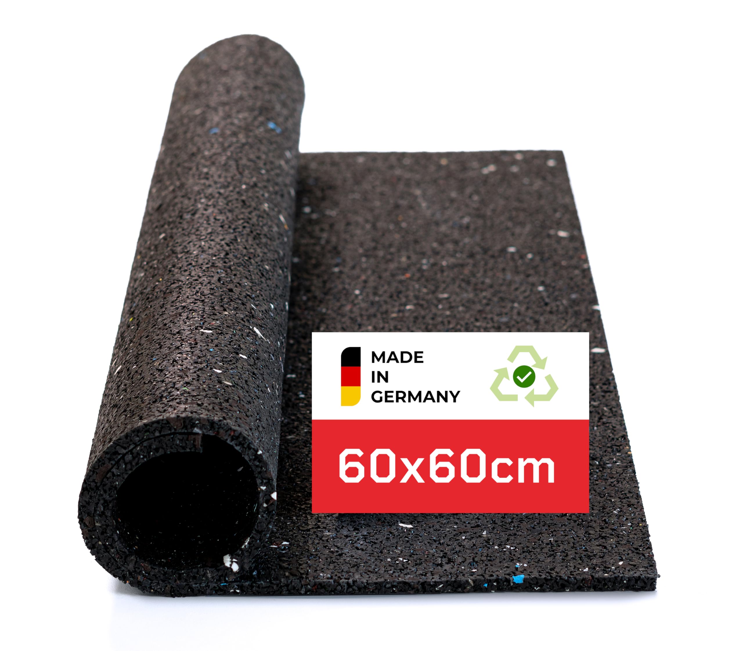 BAUHELD Antivibrationsmatte Waschmaschine 60x60 x 1,0 cm - Made in Germany - Rutschfeste Antirutsch-Matte aus Gummigranulat - Unterlage für Trockner, Subwoofer, Outdoor Teppich, 3D-Drucker