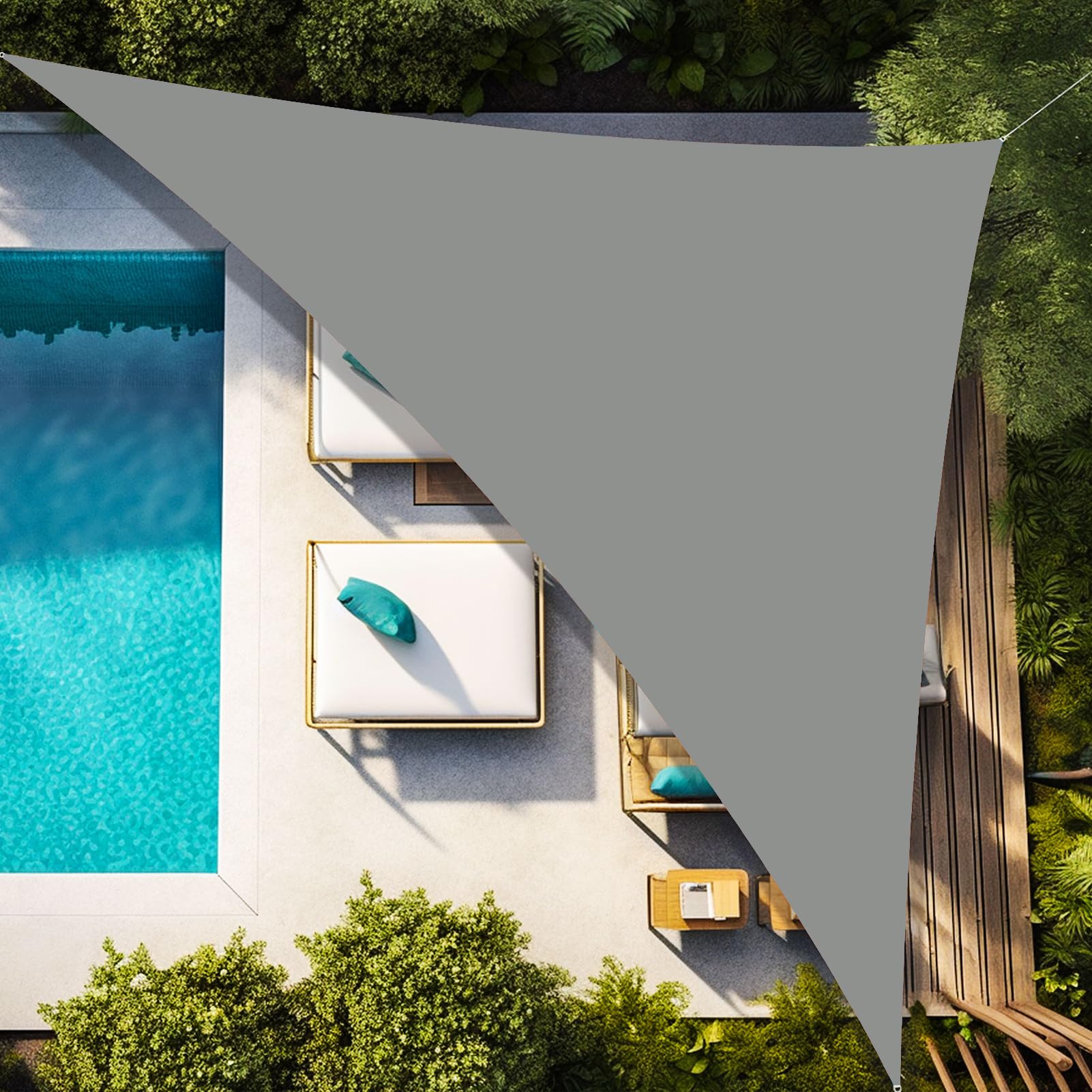 Voile d'ombrage triangulaire gris 3x3x3 protection UV 98% tissu terrasse