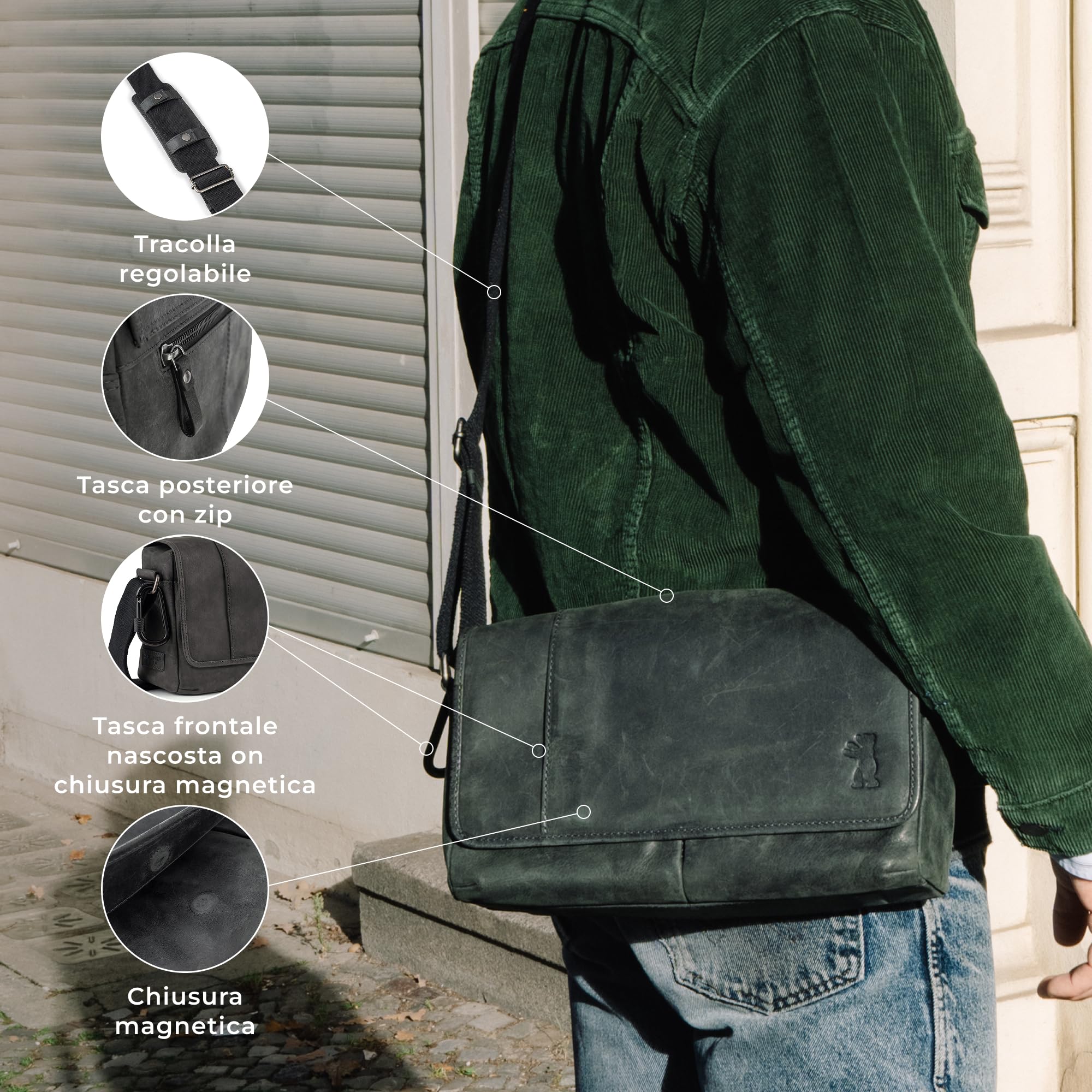 Berliner Bags Borsa da Lavoro X-Berg in Vera Pelle con Chiusura Magnetica, Formato Medio per Ufficio e Quotidianità, Uomo e Donna – Grigio Scuro