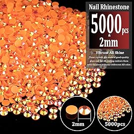 5000pcs 2mm Resin Rhinestones Bulk, Orange AB Flatback Round Jelly Rhinestones Bedazzling Non Hotfix Crystal Gems Large Quantity Wholesale for DIY Crafts Clothes Bottles Tumblers Face Makeup Manicure