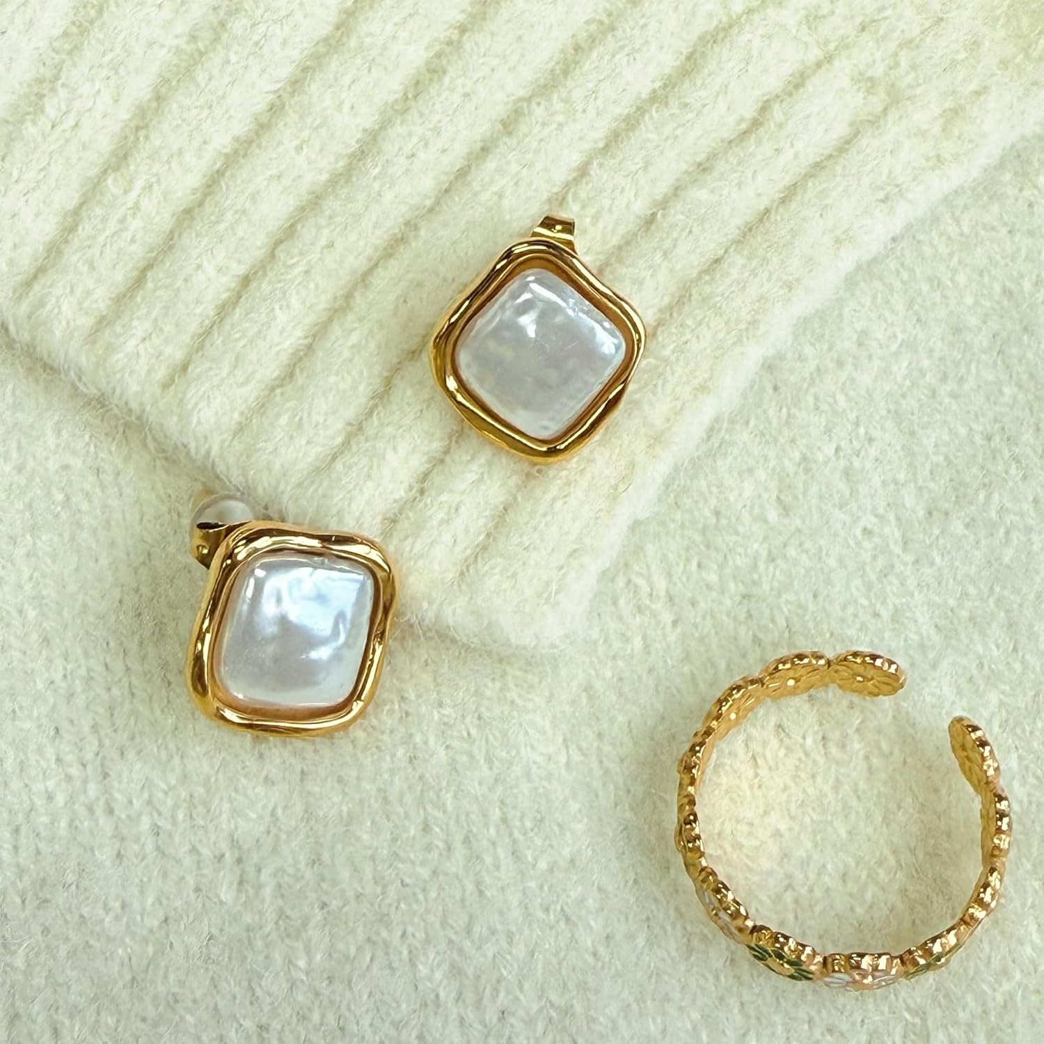 RAUCHBE Chunky Gold Pearl Earrings For Women Big Baroque Pearl Earrings Unique Square Earrings Trendy Jewelry - Image 5