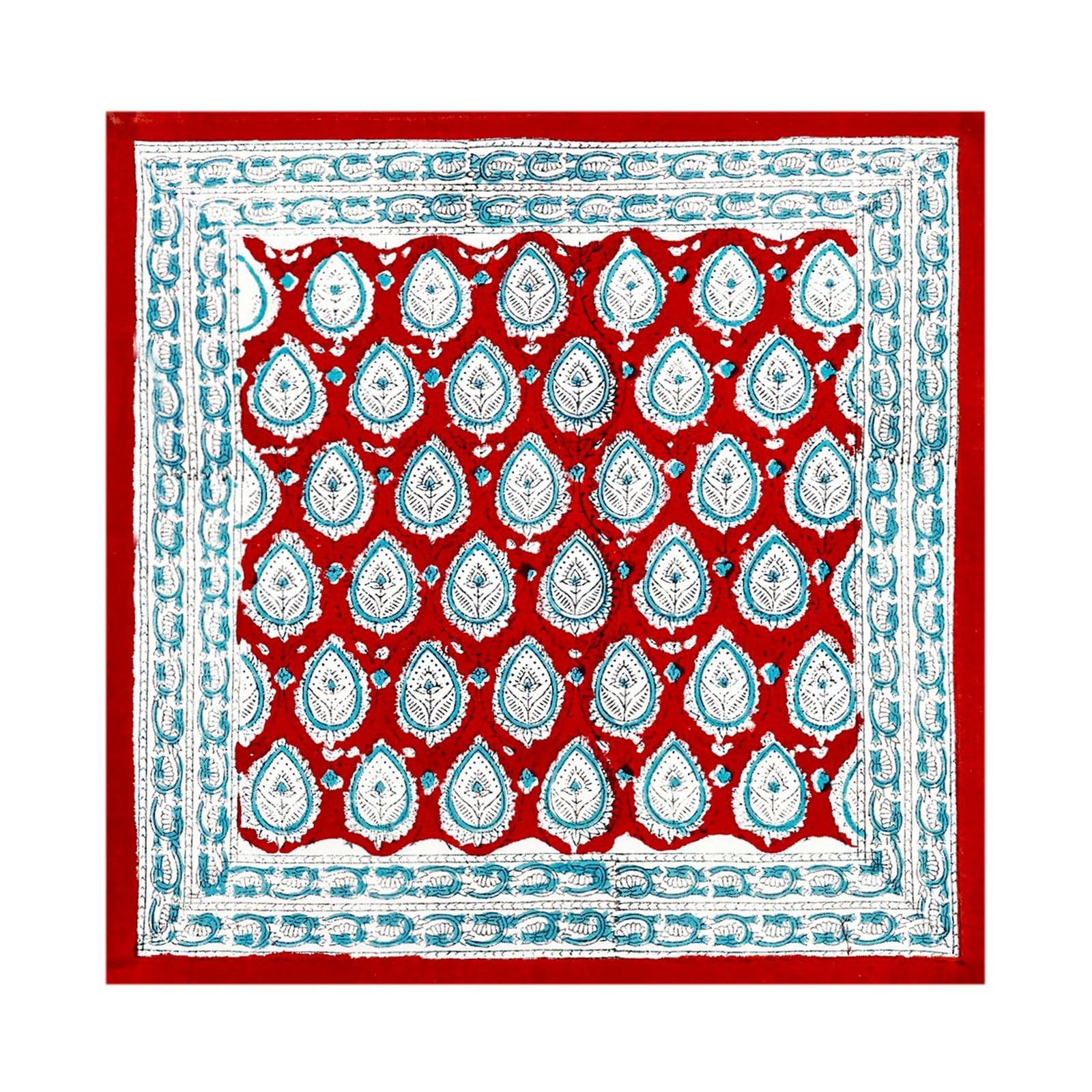 18x18 Inches Cotton Napkins Set of 4, Red Blue, Washable Hand Block Printed Reusable Cloth Napkins For Dinning, Party, Wedding, Restaurant, Cocktail, Home Decor Autumn Outdoor Valentine Gifts