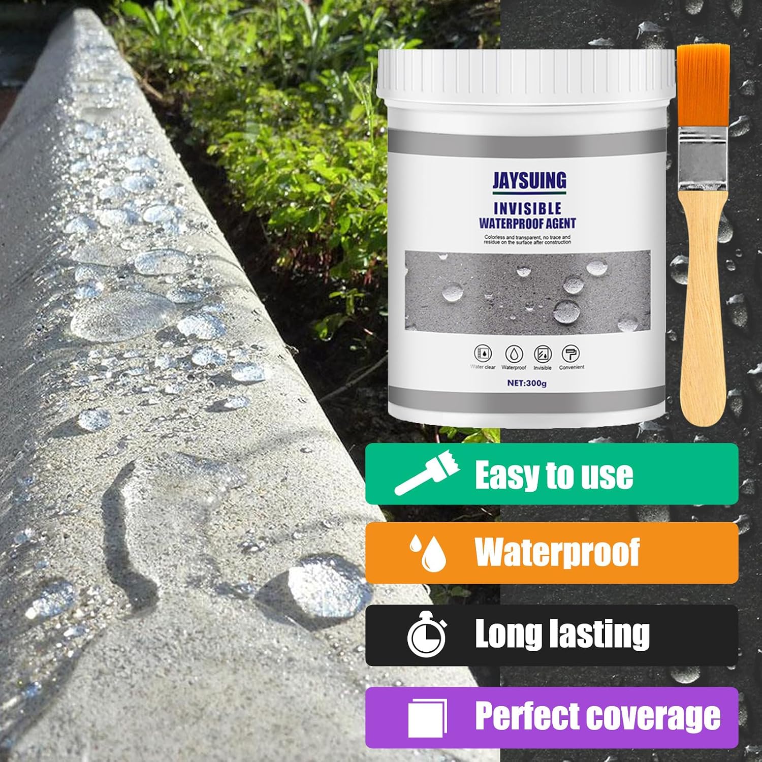 XIRUJNFD Invisible Waterproof Agent, Super Strong Invisible Waterproof Anti-Leakage Agent, Waterproof Insulating Sealant Clear (300G,2Pcs)