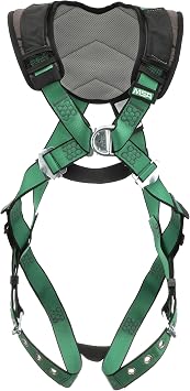 MSA 10206093 V-Form+ Full Body Safety Harness - Size Medium, D-Ring Configuration Back/Chest, Tongue Buckle Leg Straps, with Shoulder Padding, Full Body Harness