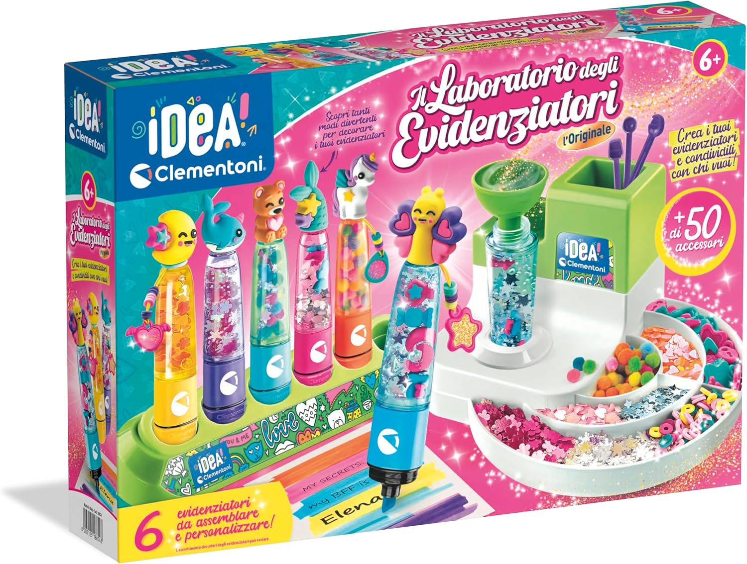 Clementoni - Idea-Laboratory Creative Set to make customizable coloured highlighters, personalised markers, gift girl 7 years, creativity, Made in Italy, 18854, multicoloured