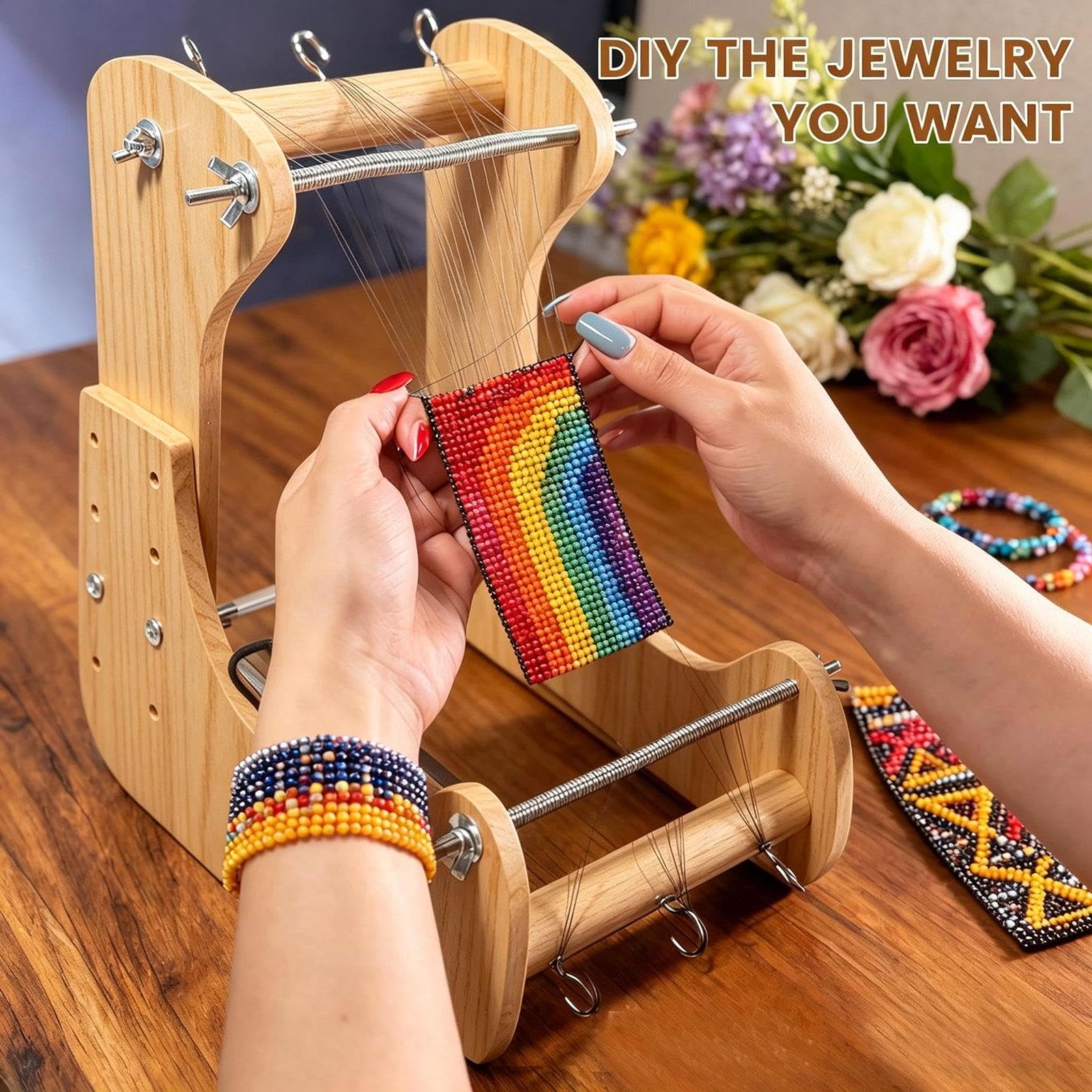 Telaio per Perline Regolabile da Terra, Accessori per La Creazione di Braccialetti,