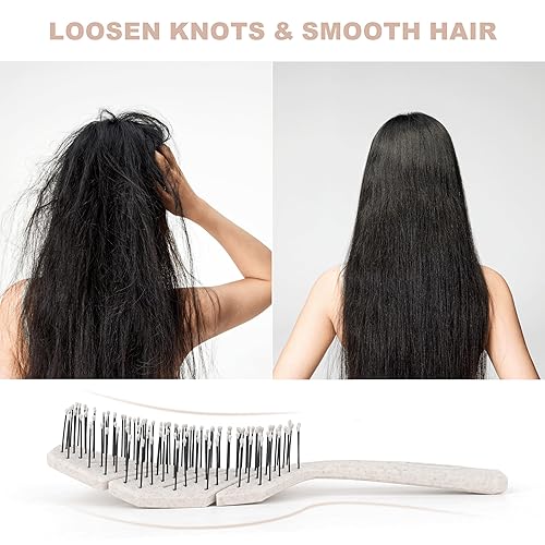 Miniatura 4 de AIMIKE Cepillo desenredante para el cabello, cepillo desenredante ventilado biológico con cerdas suaves flexibles, cepillo desenredante sin tirones
