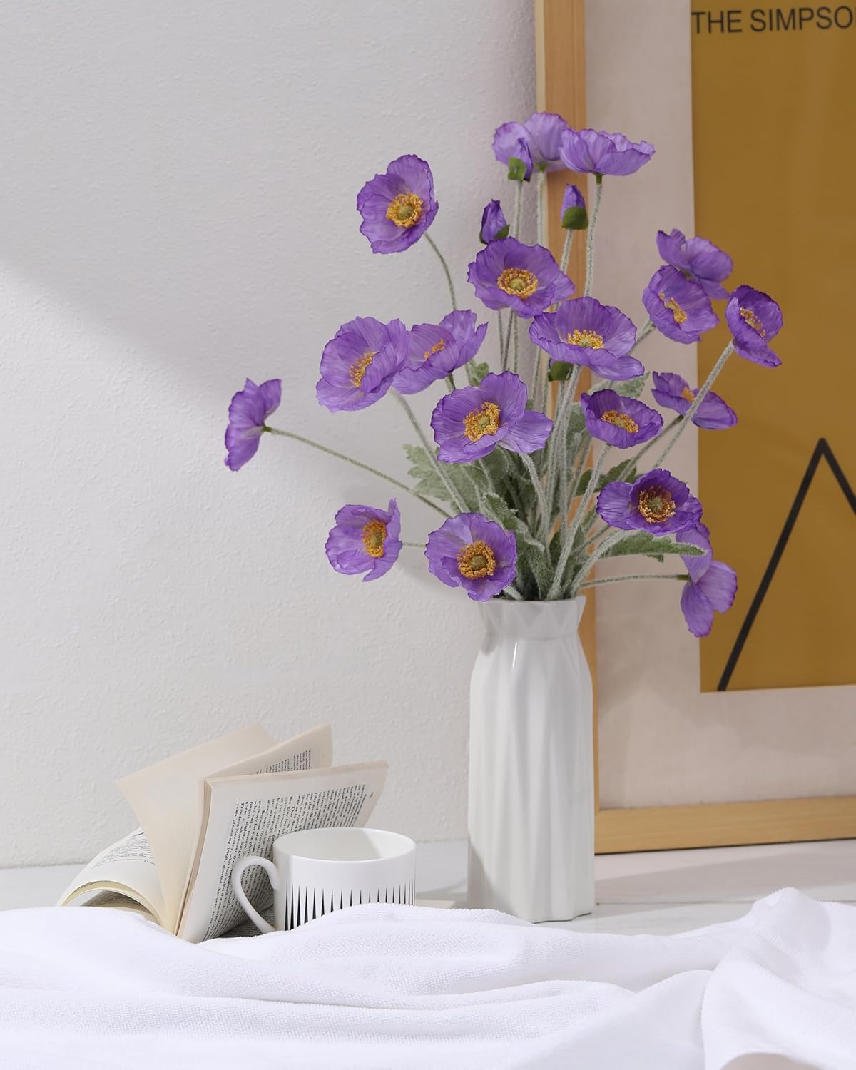 DuHouse Artificial Flowers 6Pcs Poppies Flowers Faux Poppy Flowers for Home Table Centerpieces Decoration Office Wedding(Light Purple) - Image 3