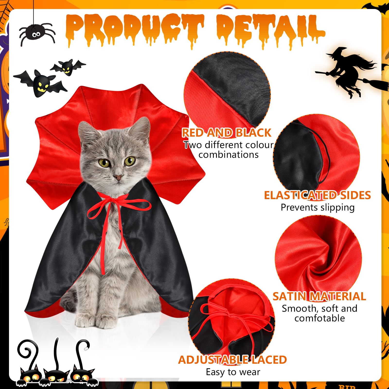 QKURT Cat Vampire Cloak-Pet Halloween Costumes, Dogs Cats Cape - Image 3