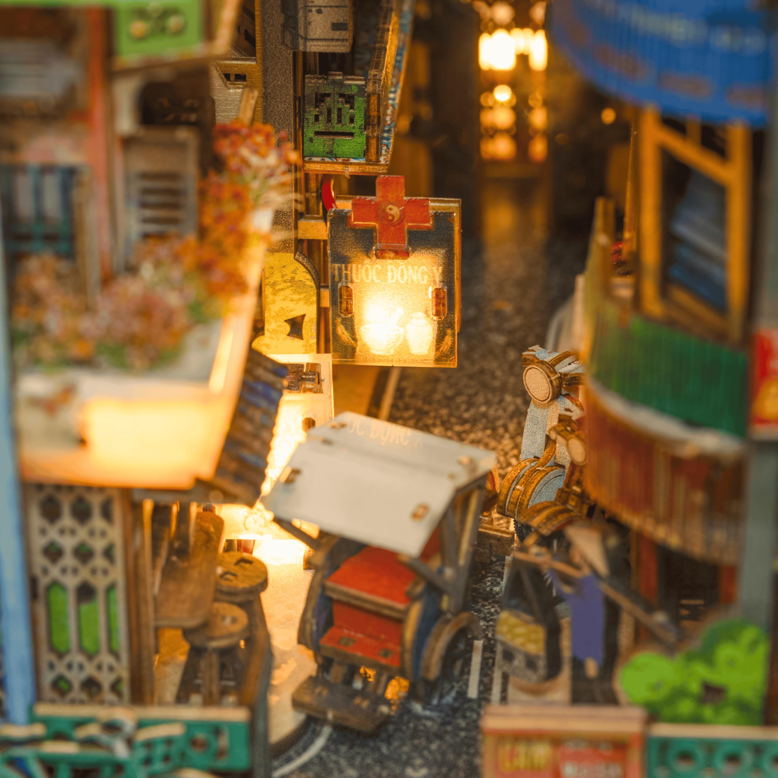 Kit fai da te in miniatura Vietnam, angolo del libro di strada di Saigon, kit per la costruzione di diorama illuminato a LED, regali artigianali per adolescenti e adulti, kit modello in miniatura con