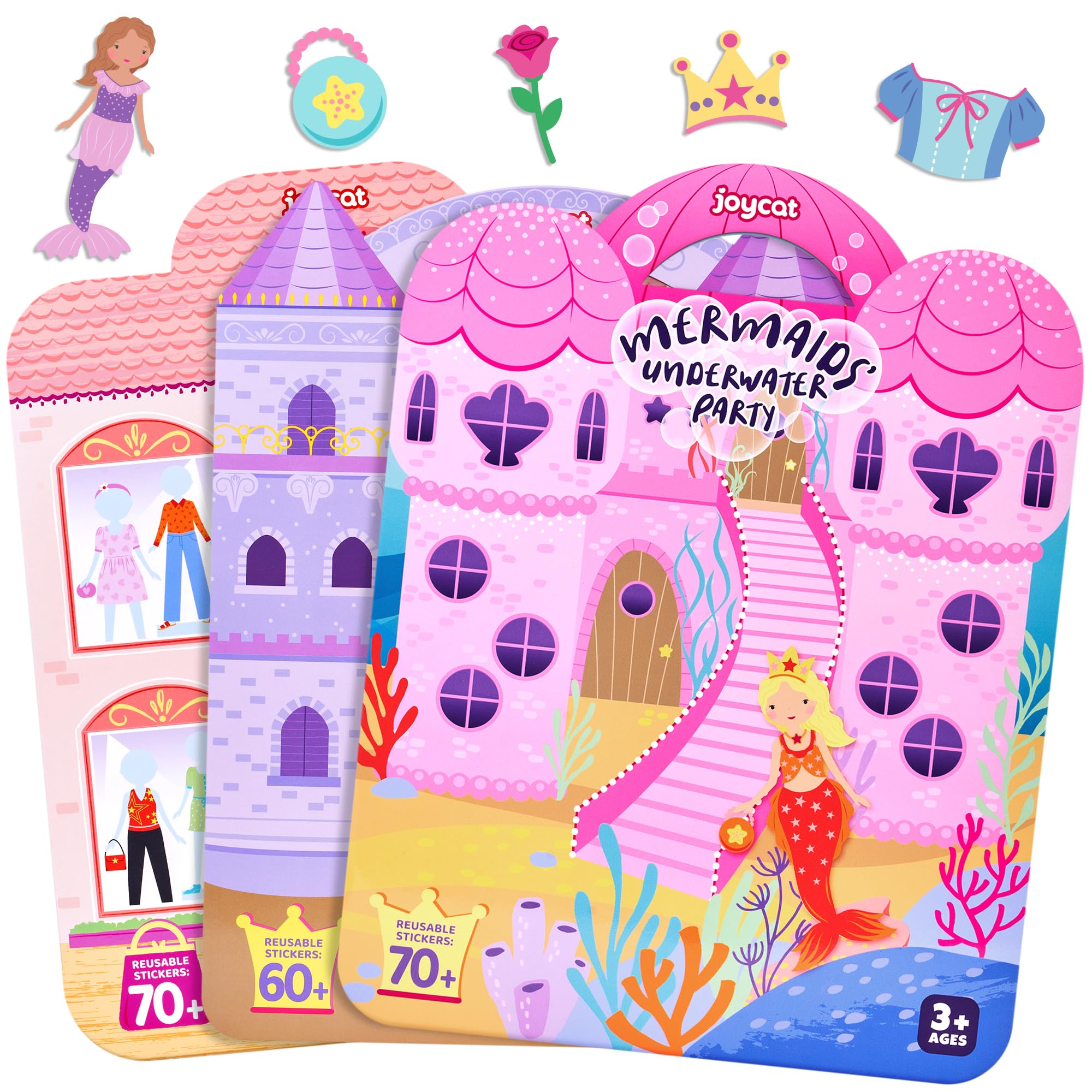 JoyCat Reusable Dress-Up Sticker Books, 3-Pack, Princess Mermaid Fashion