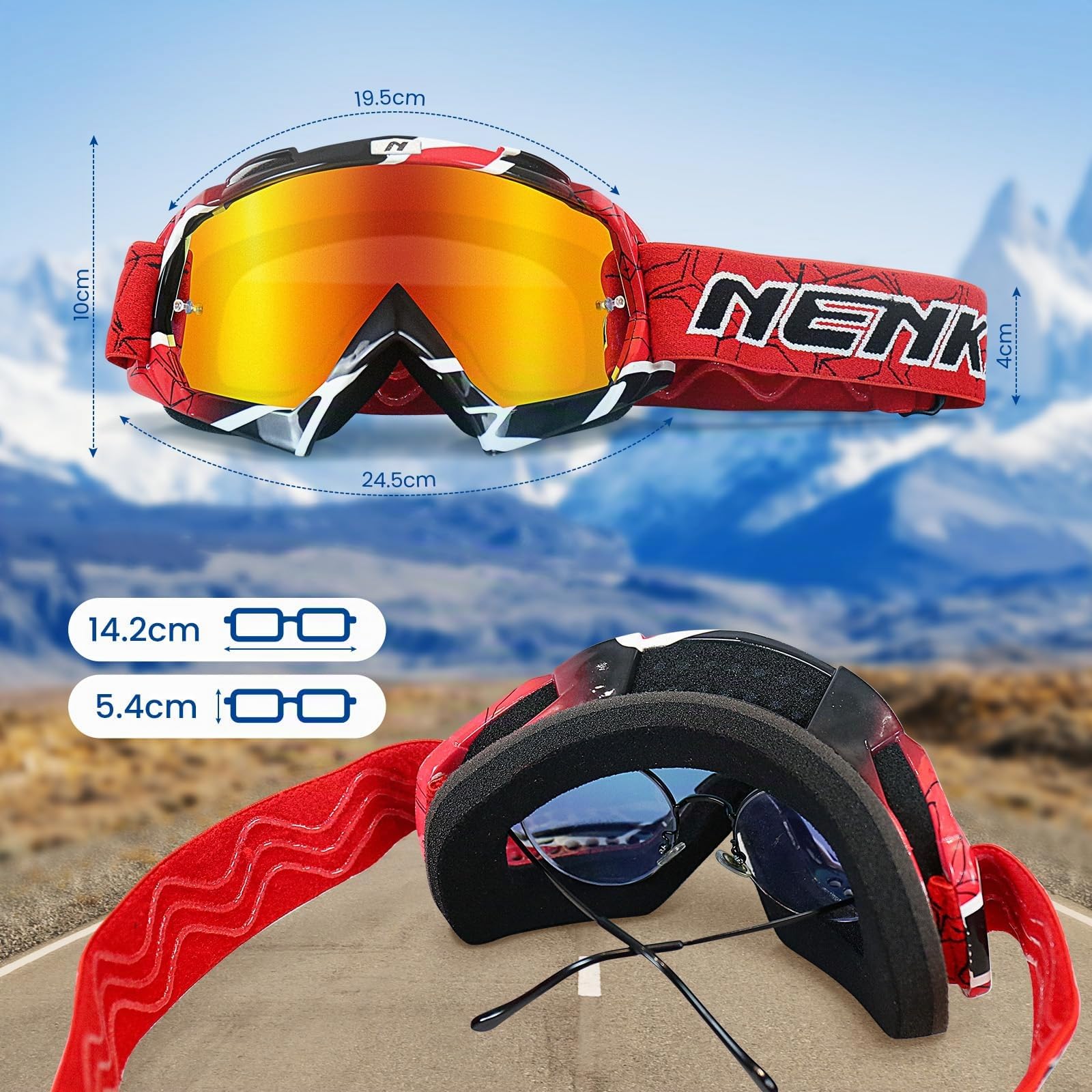 Occhiali da Motocross, Occhiali da Sci Uomo Donna, Anti Uv/vento/polvere/Graffio, Maschera Cross per Attività All'Aperto, Motociclismo, Sci