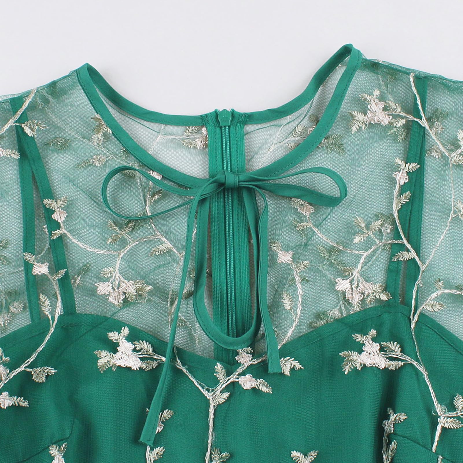 Vestido bordado floral sin mangas para mujer, vestido de tul bordado de flores, vestido de graduación, ilusión de malla, abertura de cerradura, boda, fiesta, té