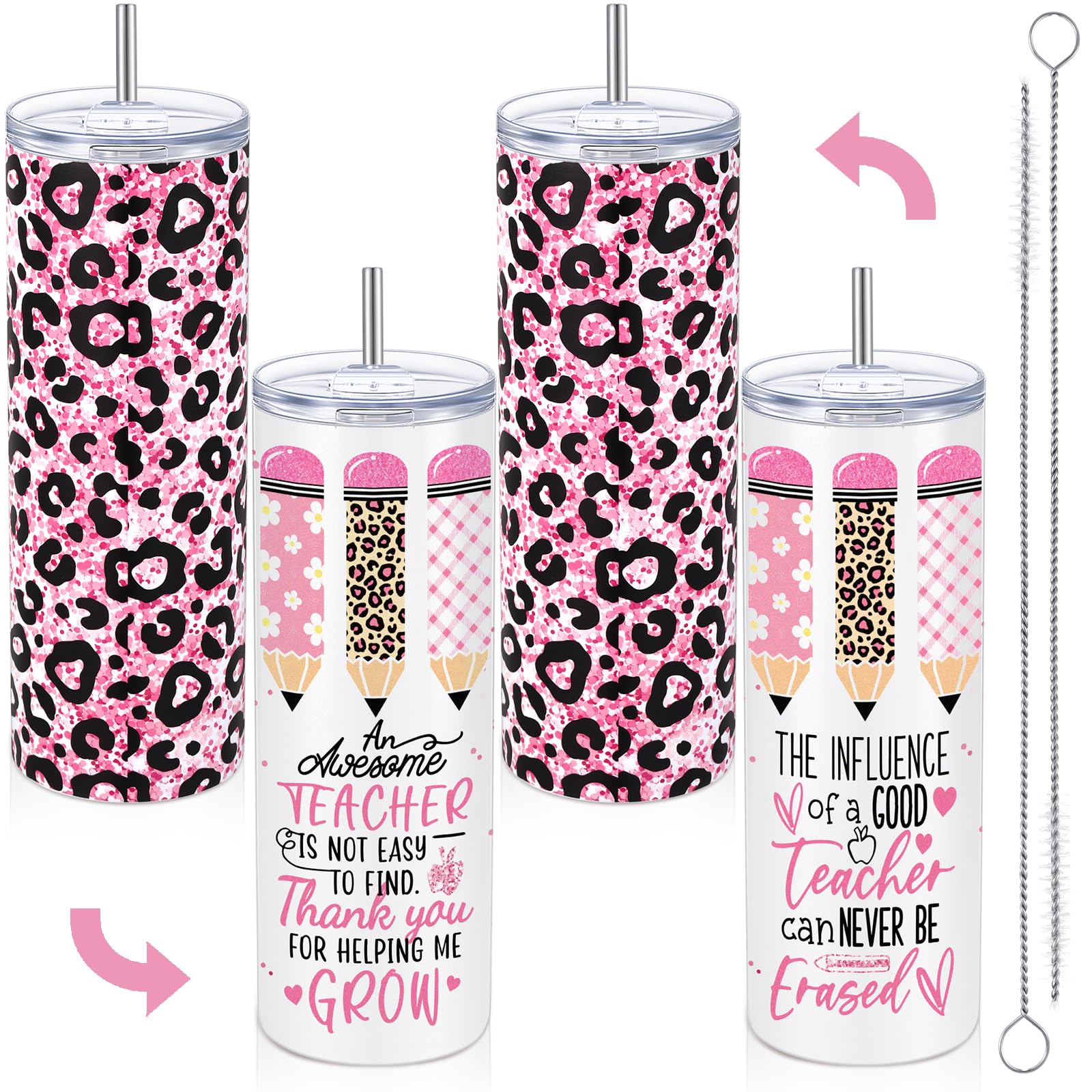 Gobelet acier inoxydable paille infuseur isotherme et étanche motif léopard