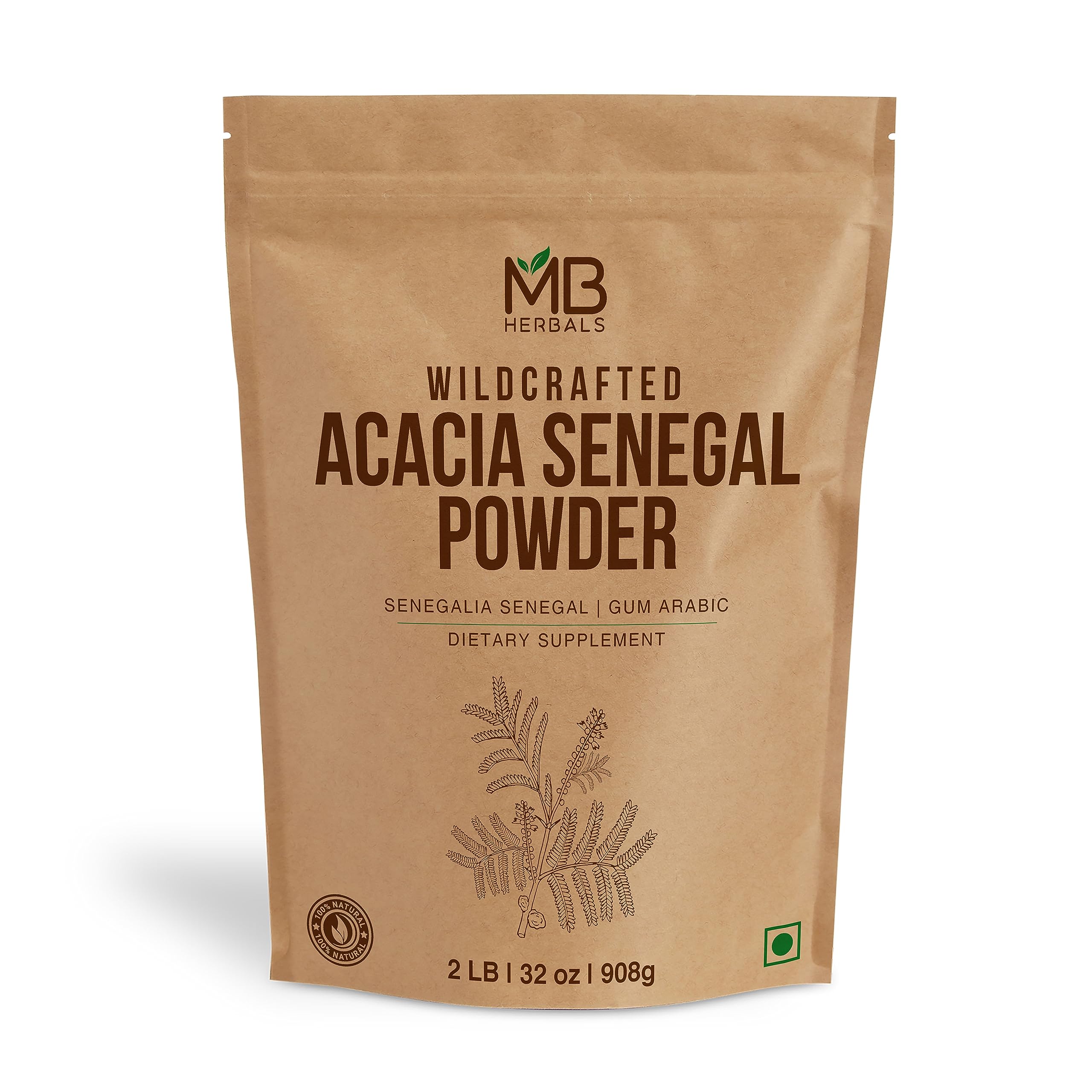 MB Herbals Acacia Gum Powder 2 lb / 32 oz / 908g – Pure Gum Arabic Powder from Acacia Senegal – Wildcrafted, Gluten Free, Plant-Based Dietary Fiber