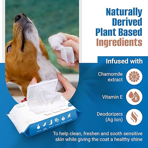 Miniatura 2 de Toallitas para mascotas para perros, 100 unidades1 paquete, toallitas para perros sin perfume con vitamina E, manzanilla, toallitas suaves para