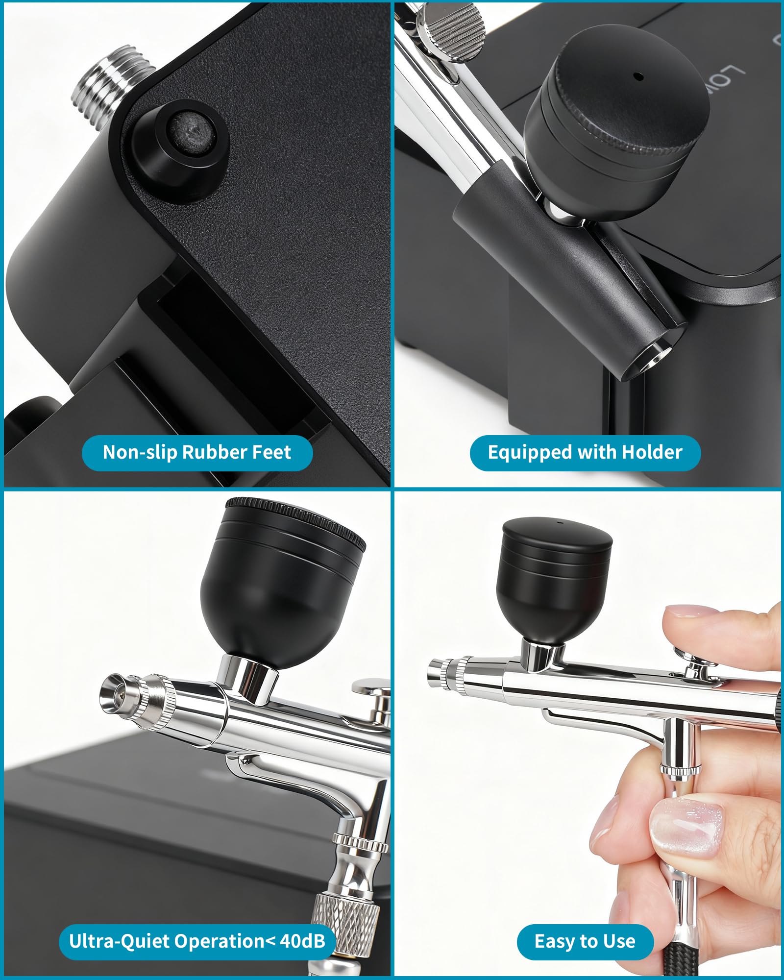 Kit de aerógrafo con compresor de aire, cepillo de aire intuitivo de alta presión de 50 PSI con boquillas de 0.2/0.3/0.5 mm y juegos de limpieza, perfecto para modelar, pintar, uñas